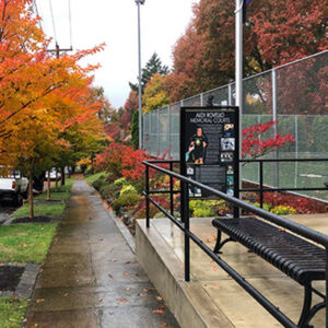 Photograph of the Alex Rovello Memorial Foundation Courts on a rainy day in Portland, Oregon